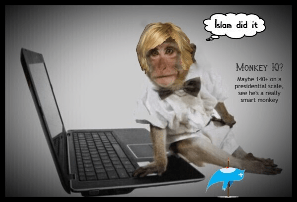 MONKEY Computer dead Twitter bird ISLAM DID IT 600