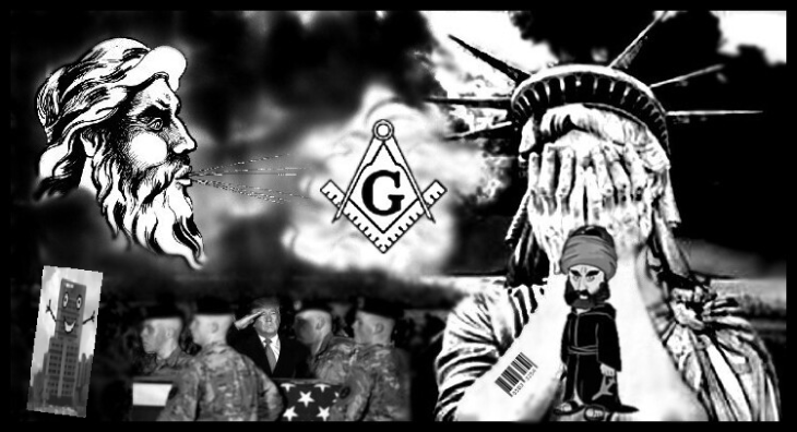 Almighty Masonic God blowing LADY LIBERTY off w BORDER Islam