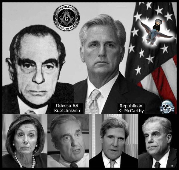 Kevin McCarthy Kutschmann Pelosi Mueller Faux Kerry Horowitz RED Death's Head Freemason Dumbo 600