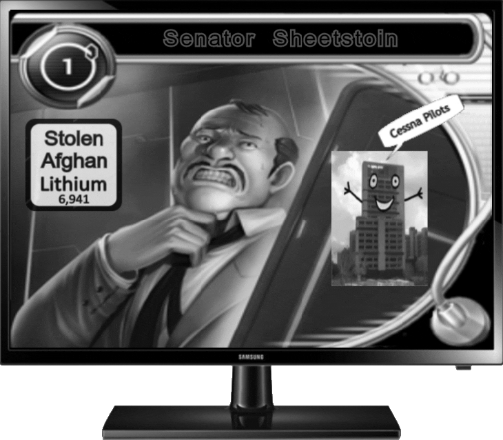 Blackmail Senator Sheetstoin on Television BW Afghan Lithium Cessna Pilots WTC lb 730