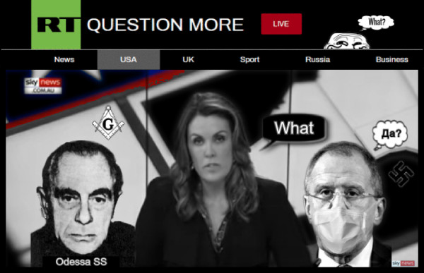 Peta Credlin, Lavrov mask (RT Grin guy) Masonic G Swastika Sky News, another Kutschmann 600 BORDER