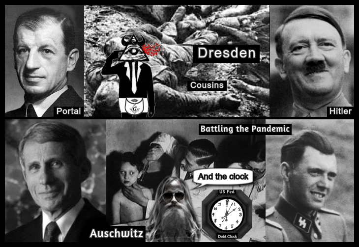 Fauci Auschwitz Mengele Portal Hitler Robby US Fed clock all seeing eye head shot guy Mengele 730