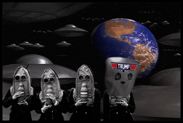 Saucers surrounding earth masked men TRump voter 730 BORDER Optimized10